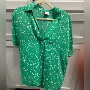 CAbi Relay Green and White Floral Blouse